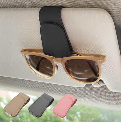 Magnetic Leather Sunglass Holder, Eyeglass Hanger Clip for Car Sun Visor, Suitable for Different Size Eyeglasses (Black)
