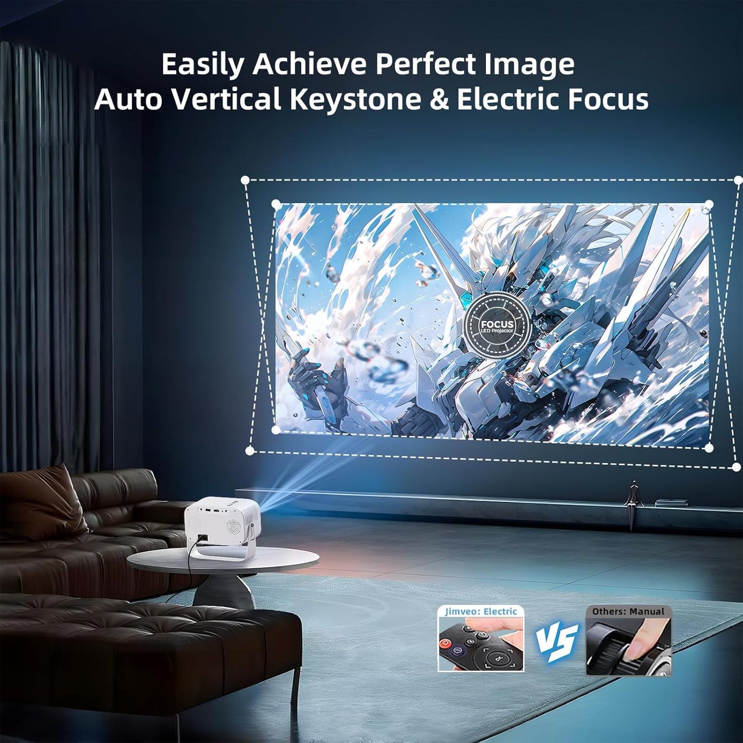 Mini Projector 1080P HD with 3s Remote Focus & 360° Rotation Stand - WiFi 6 & Bluetooth 5.2, Auto Keystone, Perfect for Travel & Home Theater, Compatible with Phone/PC/TV Stick/USB/HDMI
