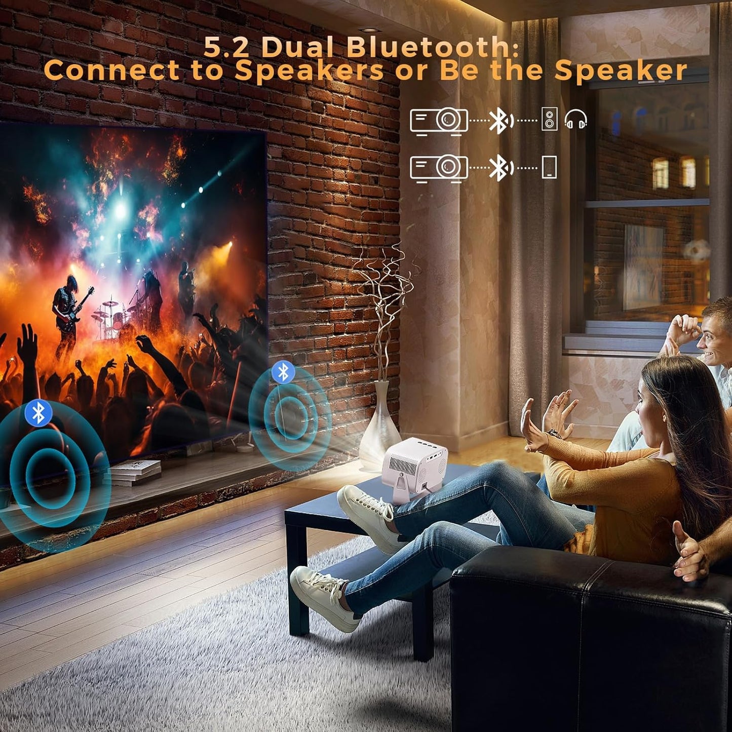 Mini Projector 1080P HD with 3s Remote Focus & 360° Rotation Stand - WiFi 6 & Bluetooth 5.2, Auto Keystone, Perfect for Travel & Home Theater, Compatible with Phone/PC/TV Stick/USB/HDMI