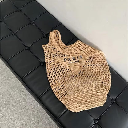 POOOPSSD New Woven Bag, Straw Mesh Tote Bag, Beach, Shoulder Bag, Hobo Women, Foldable Large Capacity, for Holiday.