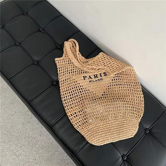 POOOPSSD New Woven Bag, Straw Mesh Tote Bag, Beach, Shoulder Bag, Hobo Women, Foldable Large Capacity, for Holiday.