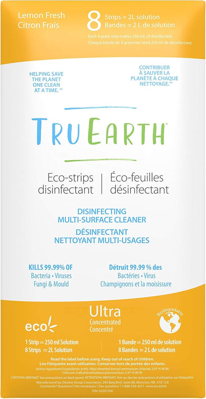 Tru Earth Multi-Surface Cleaner Eco-Strips | Plastic Jug-Free & Easy to Use | 8 Strips, Lemon Fresh
