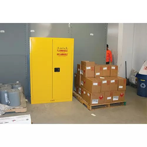 Flammable Storage Cabinet, 45 gal., 2 Door, 43" W x 65" H x 18" D