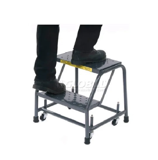Perforated 16"W 2 Step Steel Rolling Ladder 10"D Top Step - 218P - PuriLite