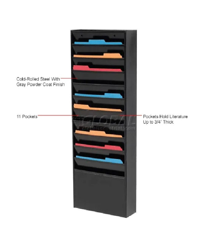 Global Industrial™ 11 Pockets - Medical Chart Hanging Wall File Holder - Black