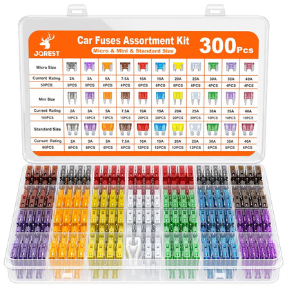 300Pcs Car Fuses Assortment Kit,160 Mini Blade Fuses Automotive + 90 Standard Auto Fuses + 50 Micro Fuse + Fuse Puller – for Car/RV/Truck/Motorcycle(2Amp 3A 5A 7.5A 10A 15A 20A 25A 30A 35A 40A)
