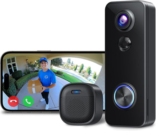 XTU Doorbell Camera Wireless Outdoor with Chime, 180° Head-to-Toe Pano View, 2K 3MP Video Doorbell No Subscription, 2.4GHz WiFi, Cloud/SD Storage, Work with Alexa & Google Assistant
