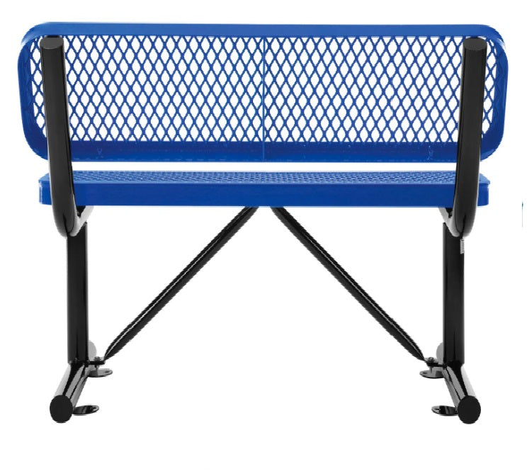 Global Industrial™ 4' Outdoor Steel Bench w/ Backrest, Expanded Metal, Blue