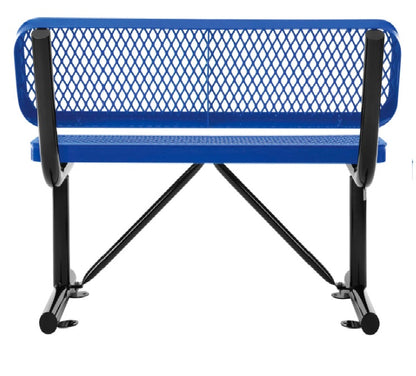 Global Industrial™ 4' Outdoor Steel Bench w/ Backrest, Expanded Metal, Blue