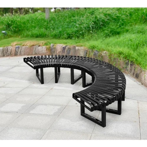 Global Industrial™ Outdoor Curved Bench, Steel Slat, Half Circle, Black