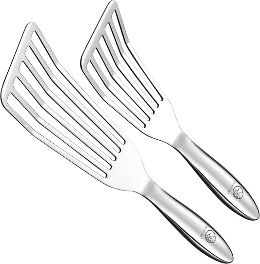 Fish Spatula Stainless Steel Combo, 1 Large Fish Turner Spatula + 1 Small Griddle Spatula, Metal Spatula for Kitchen Use, Slotted Spatulas, Frying Spatula with Thin Edge Ideal for Turning & Flipping