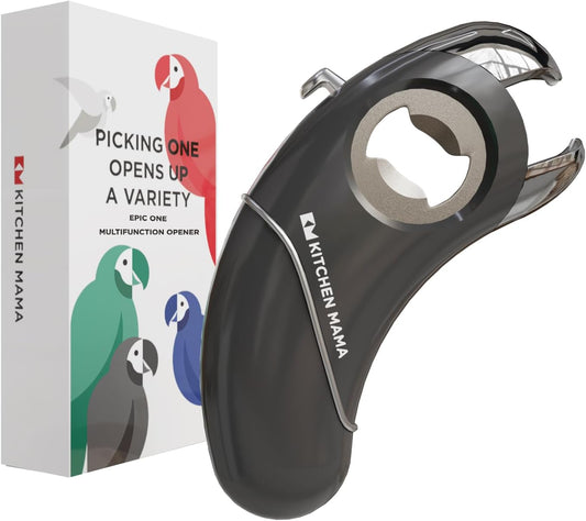 Kitchen Mama Epic One Multifunction Opener: A Pick Ergonomic Magnetic Bottle, Beer & Soda Can Opener, Pull Tab & Jar Opener for Weak Hands and Arthritis (Metal Grey)