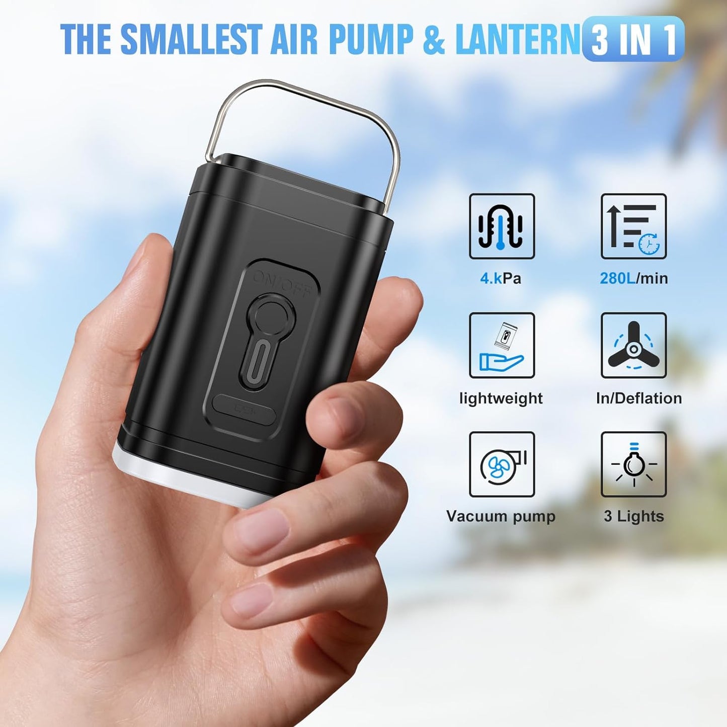 Mini Air Pump for Inflatables Portable, Electric Type-C Rechargeable Quickly Inflate Deflate for Pool Floats Air Mattress Swimming Ring Vacuum Storage Bags - PuriLite