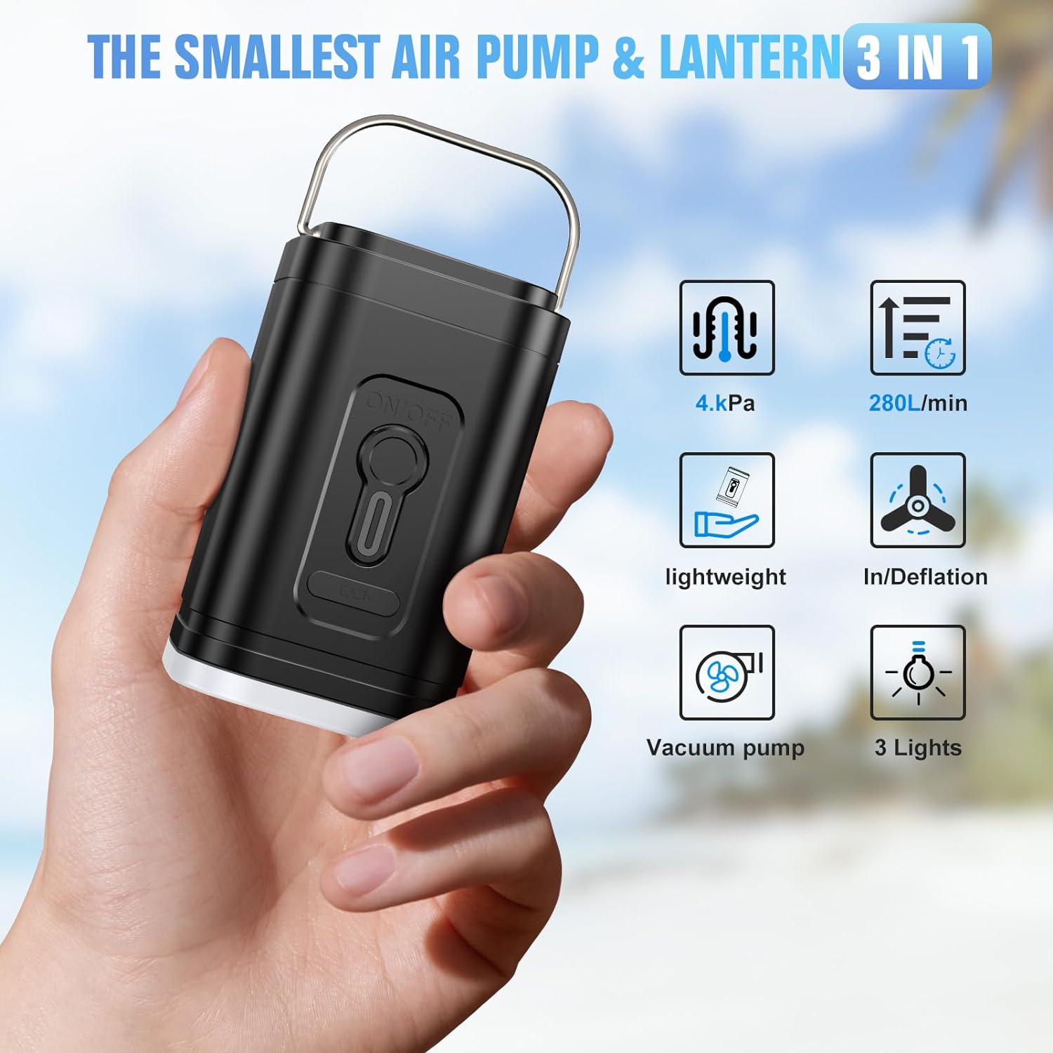 Mini Air Pump for Inflatables Portable, Electric Type-C Rechargeable Quickly Inflate Deflate for Pool Floats Air Mattress Swimming Ring Vacuum Storage Bags - PuriLite