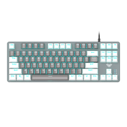 Aula - F3287 Wired Mechanical Gaming Keyboard - 87 Keys with Blue Switches - White & Grey Keycaps - Programmable Macros