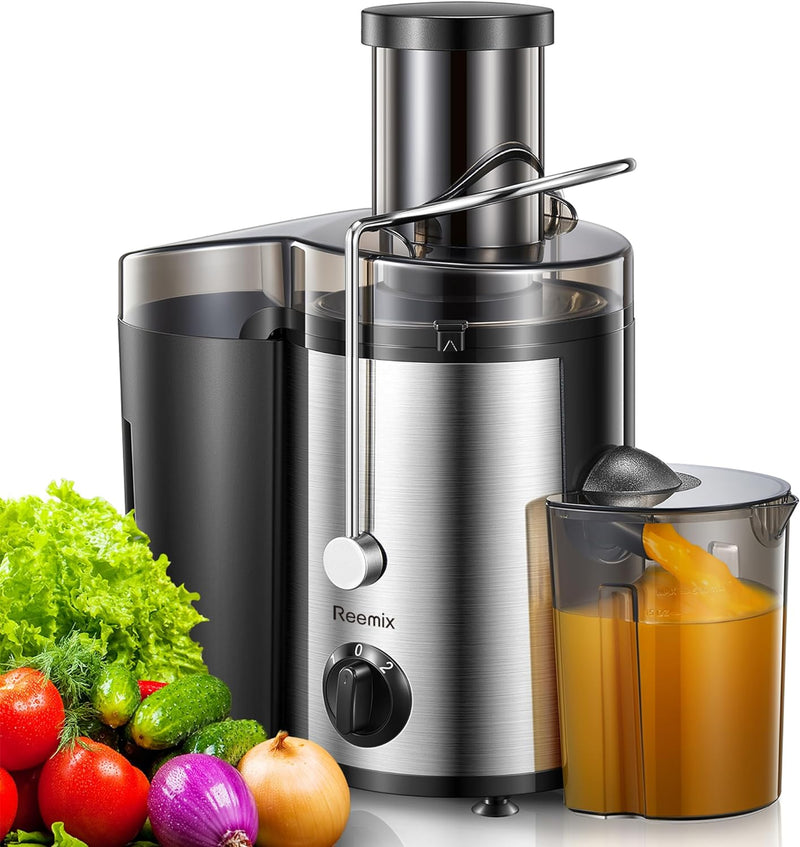 Reemix Juicer Machine, Big Mouth Large 3” Feed Chute for Whole Fruits and Vegetables, Easy to Clean, Centrifugal Extractor, BPA Free, 500W Motor (Black, 500, Watts)