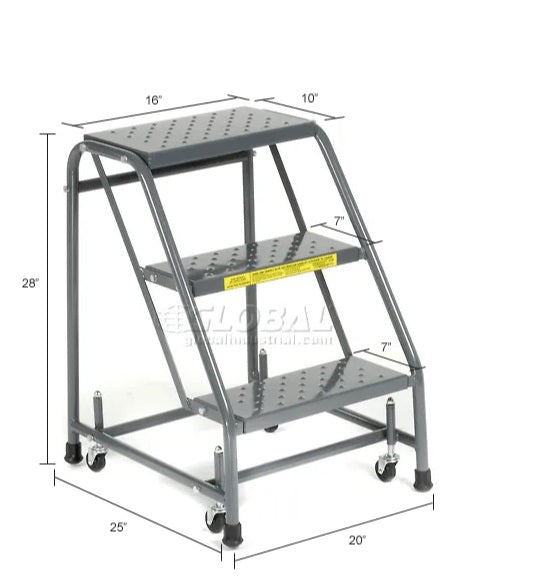 Perforated 16"W 3 Step Steel Rolling Ladder 10"D Top Step - 318P