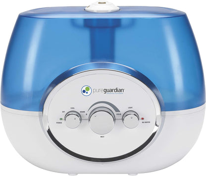 PureGuardian H1510 Ultrasonic Warm and Cool Mist Humidifier for Bedrooms, Quiet, Filter-Free, 11L Output Up to 100 Hour Run Time, 1.5 Gallon Treated Tank Reduces Mold, Pure Guardian Room Humidifier, White and Blue, 1 pack