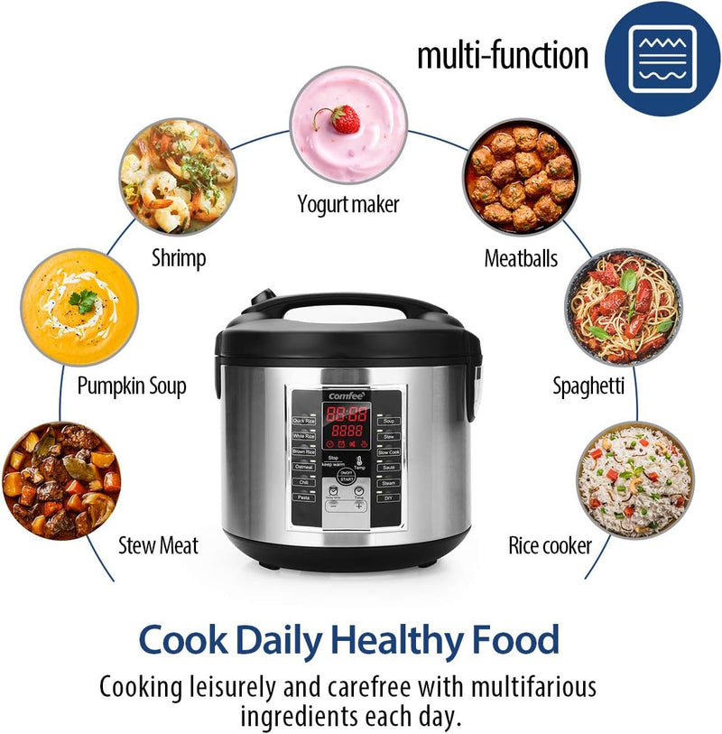 COMFEE' Rice Cooker, Multi Cooker, Stewpot, Saute All in One, 10 Cup Uncooked, 12 Digital Cooking Programs,24 Hours Preset