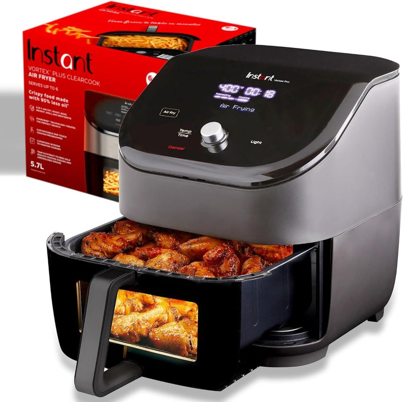 Instant Vortex Plus 6-Quart Air Fryer Oven, From the Makers of Instant Pot with ClearCook Cooking Window, Digital Touchscreen, App with over 100 Recipes, Single Basket, Black