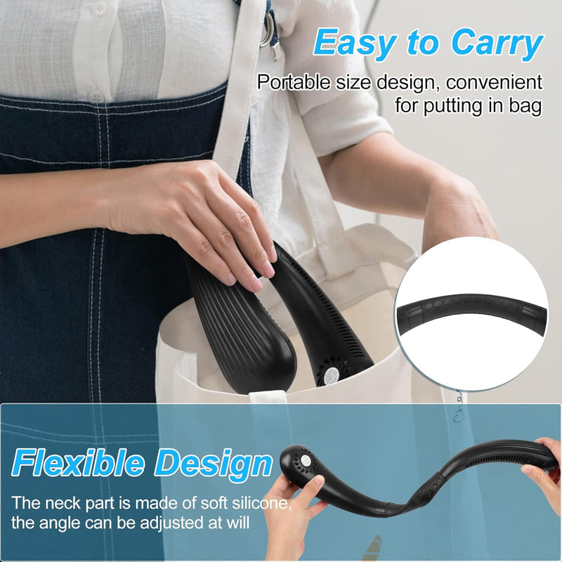 Portable Bladeless Neck Fan - Hands-Free Wearable Personal Fan with 3000mAh Battery, 3 Adjustable Speeds, USB Rechargeable for Men and Women (Black)