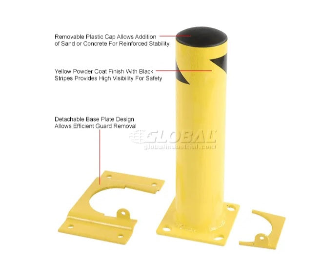 Global Industrial™ Steel Safety Bollard W/Removable Base and Cap, 5.5''D x 42''H