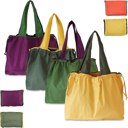 Reusable Grocery Bags Shopping Bags Colorful Foldable Tote Bulk with Pouch & Drawstring Machine Nylon Bags Lightweight