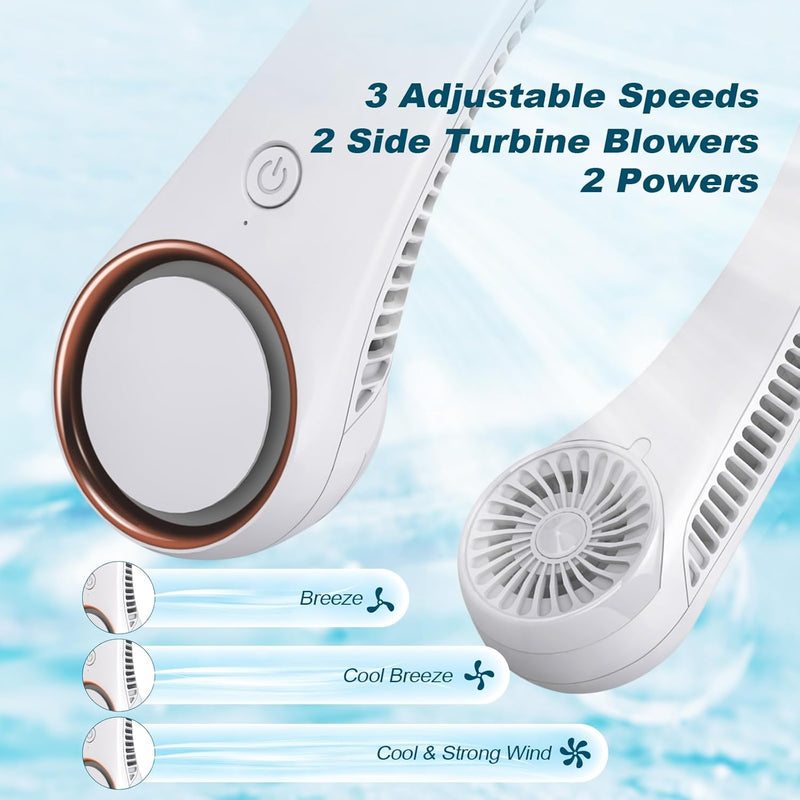 CIVPOWER Neck Fan - Portable Personal Bladeless Cooling Fan, Hands-Free Wearable Design, 3 Speeds, 4000mAh USB Rechargeable Battery for Men & Women (White)