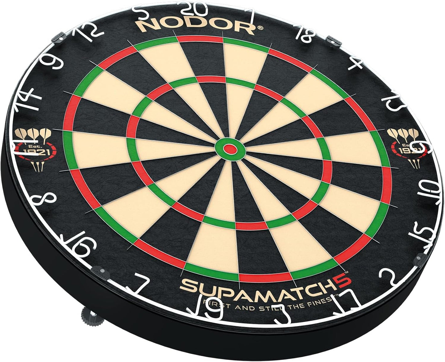 Nodor Supamatch 5 Dartboard – Professional Bristle Dartboard with Ultra-High Tensile Wiring, Supa-Lock Mounting System - PuriLite
