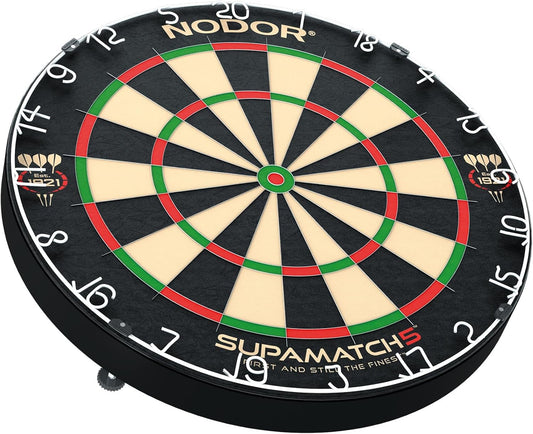 Nodor Supamatch 5 Dartboard – Professional Bristle Dartboard with Ultra-High Tensile Wiring, Supa-Lock Mounting System - PuriLite