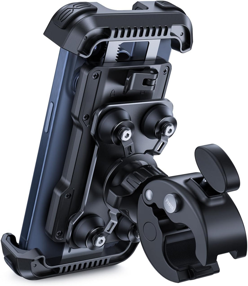 Lamicall Motorcycle Phone Mount Holder - [Dual Vibration Dampener] Anti Shake Motorcycle Cell Phone Mount with Upgraded Handlebar Clamp, Bike Phone Mount for iPhone 13 14 15 Pro Max, 4.7-6.7" Phones