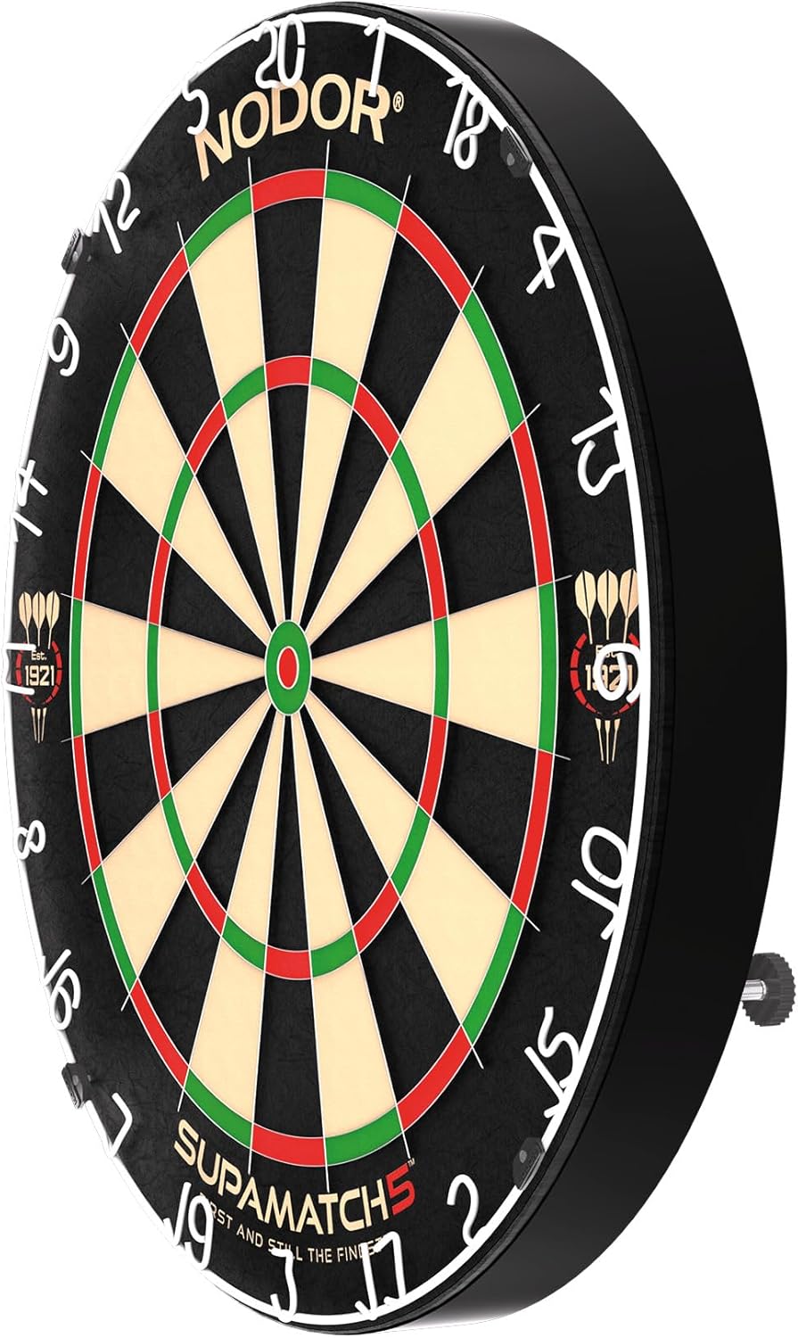 Nodor Supamatch 5 Dartboard – Professional Bristle Dartboard with Ultra-High Tensile Wiring, Supa-Lock Mounting System - PuriLite
