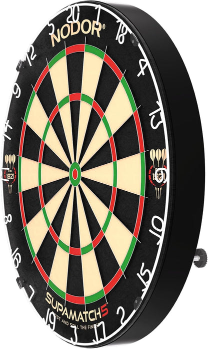 Nodor Supamatch 5 Dartboard – Professional Bristle Dartboard with Ultra-High Tensile Wiring, Supa-Lock Mounting System - PuriLite