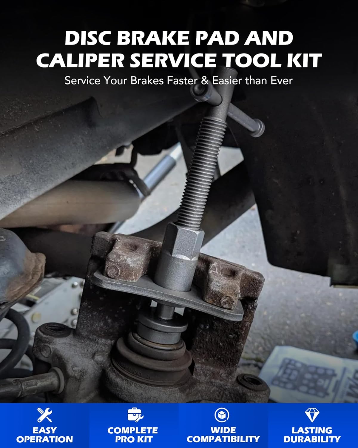 24pcs Heavy Duty Disc Brake Piston Caliper Compressor Rewind Tool Set and Wind Back Tool Kit for Brake Pad Replacement Reset, Fits Most American, European, Japanese Autos