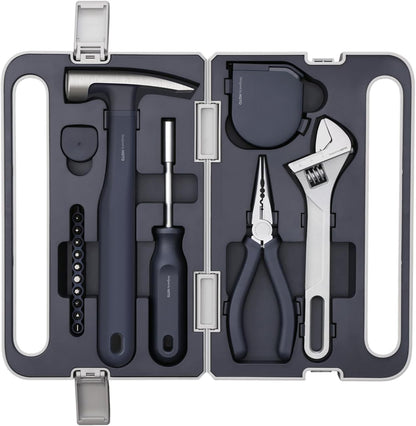 HOTO Manual Screwdriver Tool Kit, Hand Screwdriver Tool Kit, Includes Screwdriver/10 S2-Steel Bits/Spanner/Hammer/Plier/Tape Measure, Hidden Buckle Design