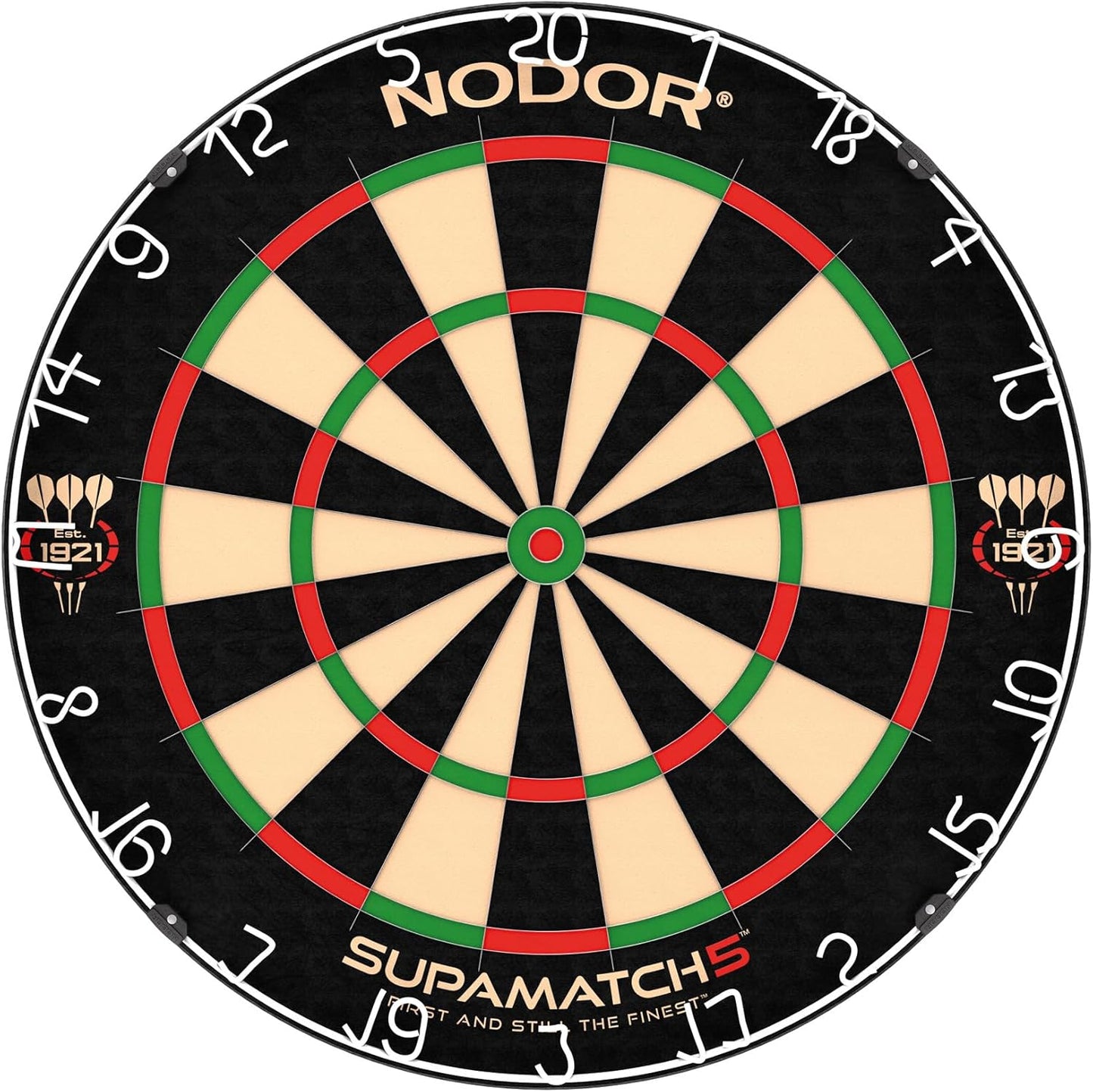 Nodor Supamatch 5 Dartboard – Professional Bristle Dartboard with Ultra-High Tensile Wiring, Supa-Lock Mounting System - PuriLite