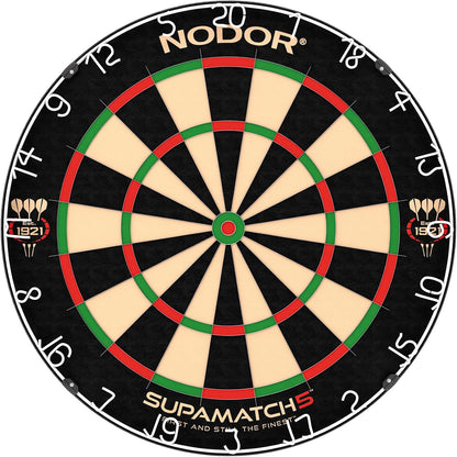 Nodor Supamatch 5 Dartboard – Professional Bristle Dartboard with Ultra-High Tensile Wiring, Supa-Lock Mounting System - PuriLite