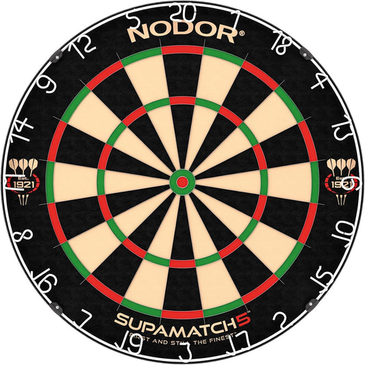 Nodor Supamatch 5 Dartboard – Professional Bristle Dartboard with Ultra-High Tensile Wiring, Supa-Lock Mounting System - PuriLite