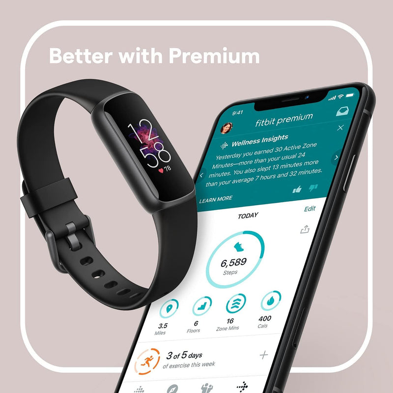 Fitbit Luxe Fitness and Wellness Tracker with Stress Management, Sleep Tracking and 24/7 Heart Rate, Black/graphite, One Size (S and L Bands Included)