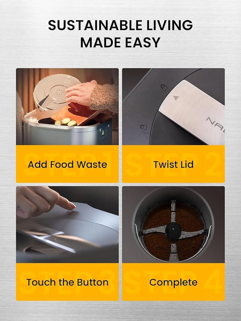 Smart Electric Composter for Kitchen, Counter 2.5L Mill Composter Kitchen Bin, Odorless/Low Noise/Auto-Stop, Disposer Turn Food Waste into Fertilizer