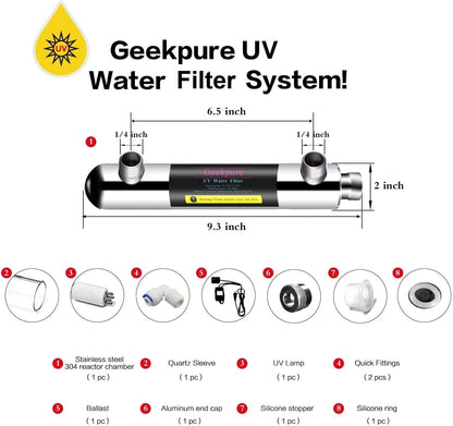 Geekpure 0.5-1 GPM UV Water System (6 Watt) UV Water Filter
