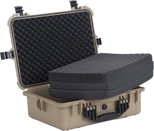 MEIJIA Portable Large Protective Hard Camera Case,Foam Inserted, Elegant Black, for use of Drones,Camera,equipments 19.78"X15.77"X7.41",Desert Tan - PuriLite