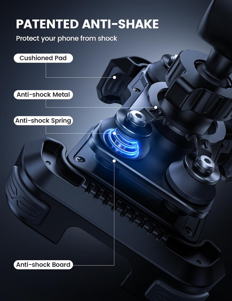 Lamicall Motorcycle Phone Mount Holder - [Dual Vibration Dampener] Anti Shake Motorcycle Cell Phone Mount with Upgraded Handlebar Clamp, Bike Phone Mount for iPhone 13 14 15 Pro Max, 4.7-6.7" Phones