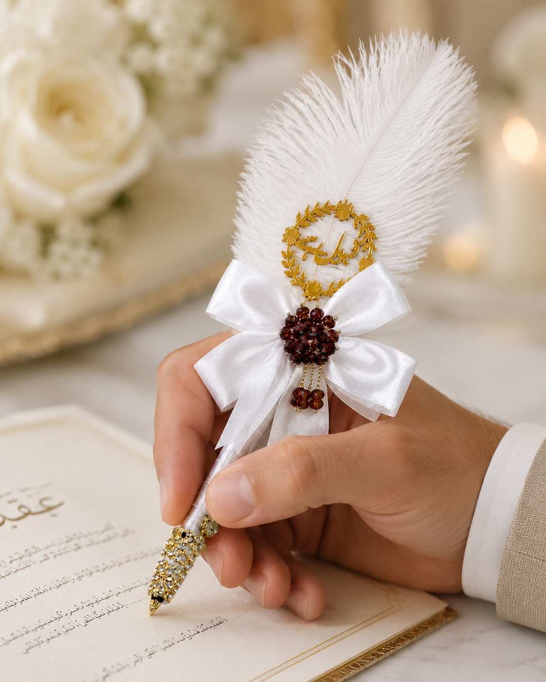 Large Luxury Handmade Nikah Signing Pen | Peacock Feather Wedding Keepsake Bridal Gift
