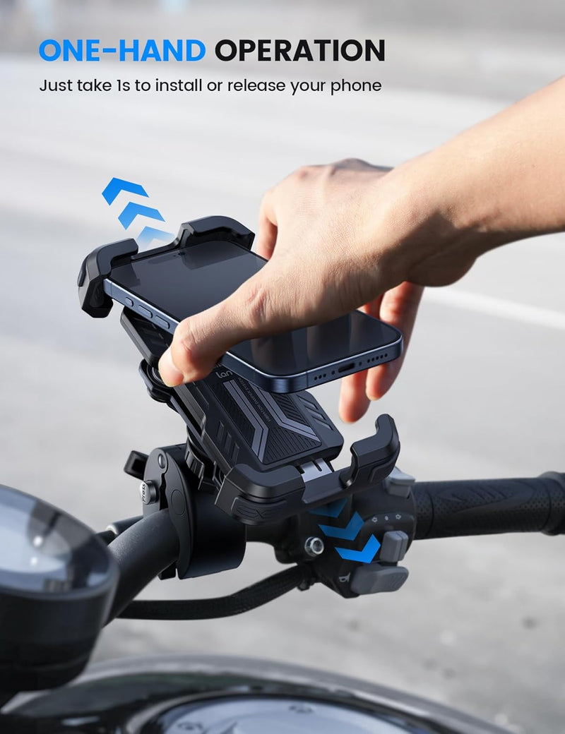 Lamicall Motorcycle Phone Mount Holder - [Dual Vibration Dampener] Anti Shake Motorcycle Cell Phone Mount with Upgraded Handlebar Clamp, Bike Phone Mount for iPhone 13 14 15 Pro Max, 4.7-6.7" Phones