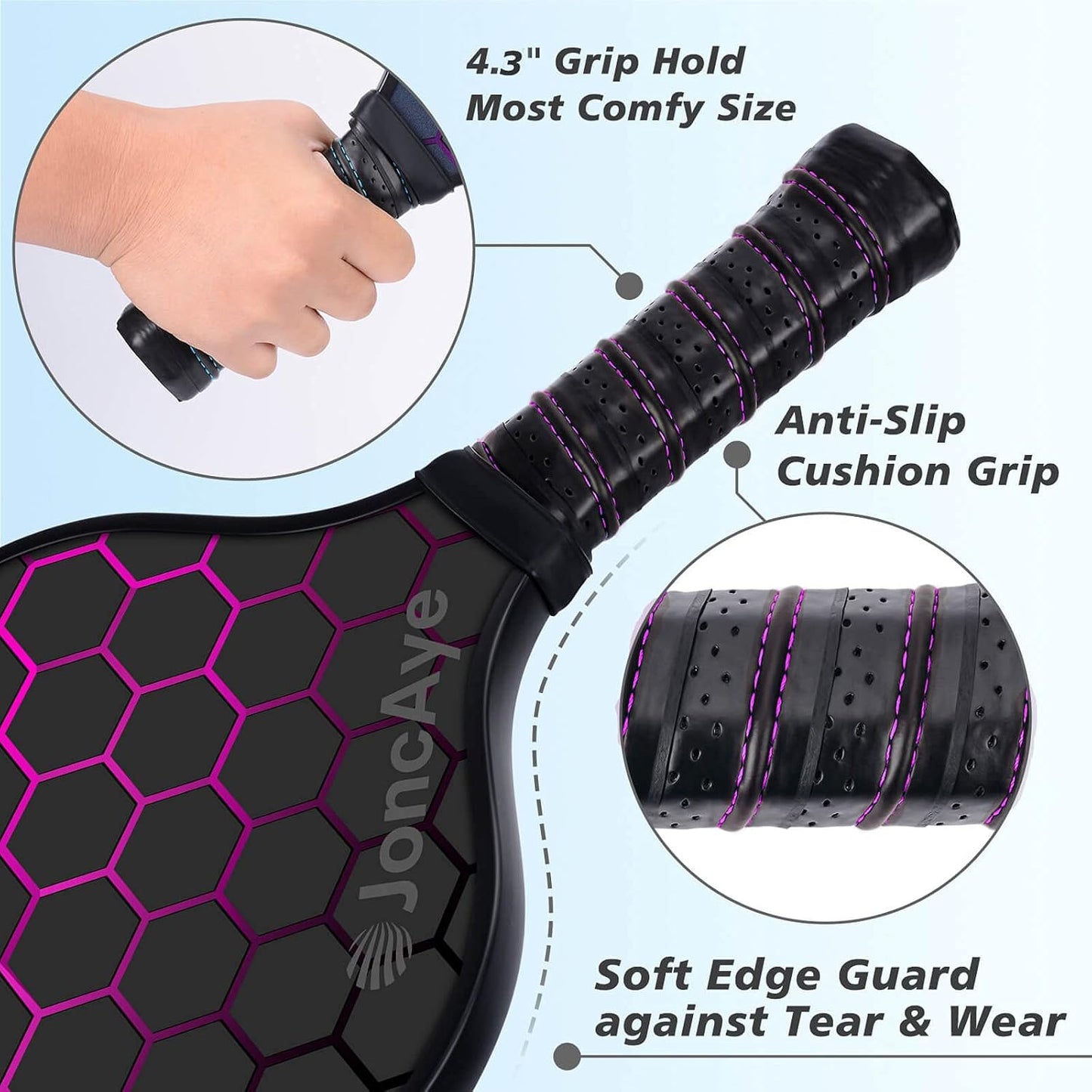 JoncAye Pickleball-Paddles-Set of 4 or 2 Rackets and Balls with Bag, Lead Tapes | Fiberglass Pickle-Ball Racquets and Accessories for Men, Women, Kids, Adults | USAPA Approved Raquette de Pickleball