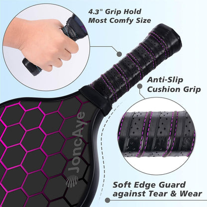 JoncAye Pickleball-Paddles-Set of 4 or 2 Rackets and Balls with Bag, Lead Tapes | Fiberglass Pickle-Ball Racquets and Accessories for Men, Women, Kids, Adults | USAPA Approved Raquette de Pickleball