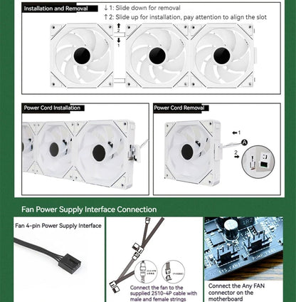 ICOLER JM-V1 120 Reverse Fan ，Infinity Mirror Module Daisy Chain 5V ARGB Fan, Triple Pack ，Suitable for Computer Case and 360mm AIO Cooler（White）