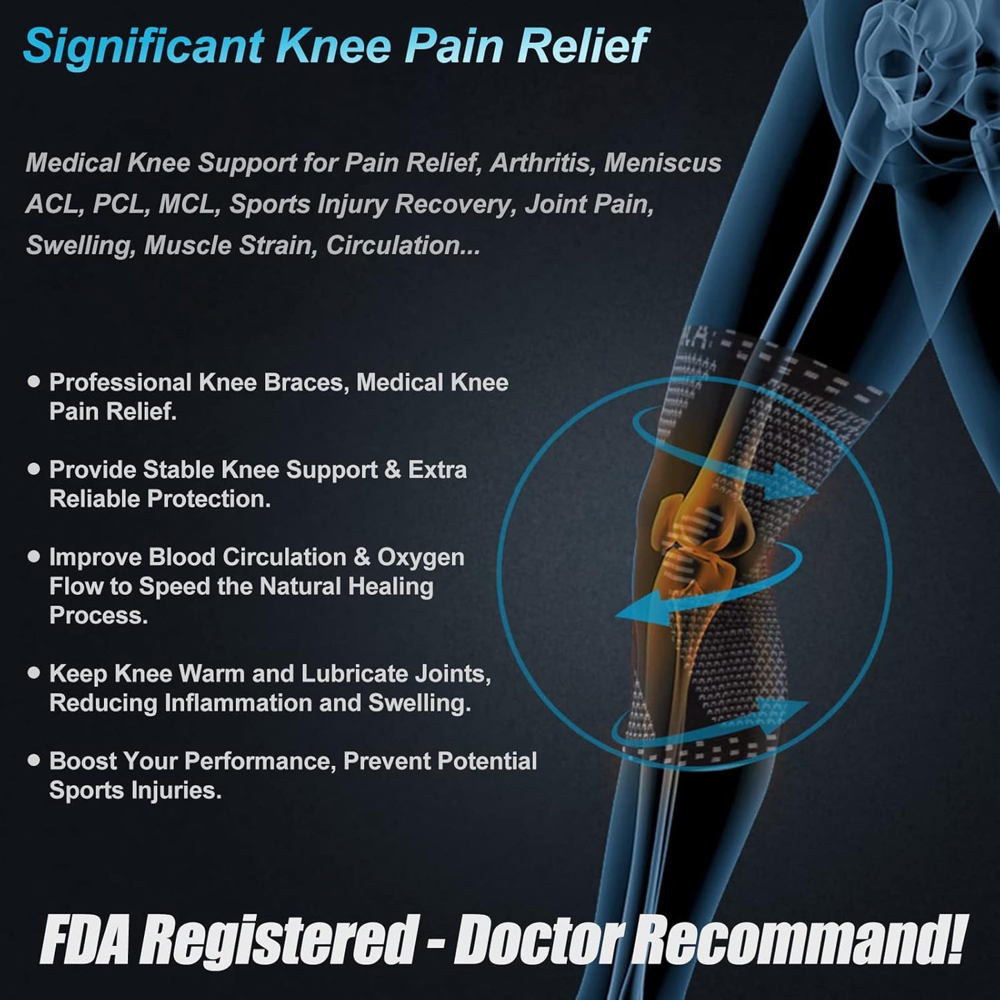 Professional Knee Brace for Pain Relief, Medical Knee Support with Patella Pad & Side Stabilizers, Compression Knee Sleeve for Meniscus Tear, ACL, Joint Pain, Runner, Workout - FSA/HSA Eligible