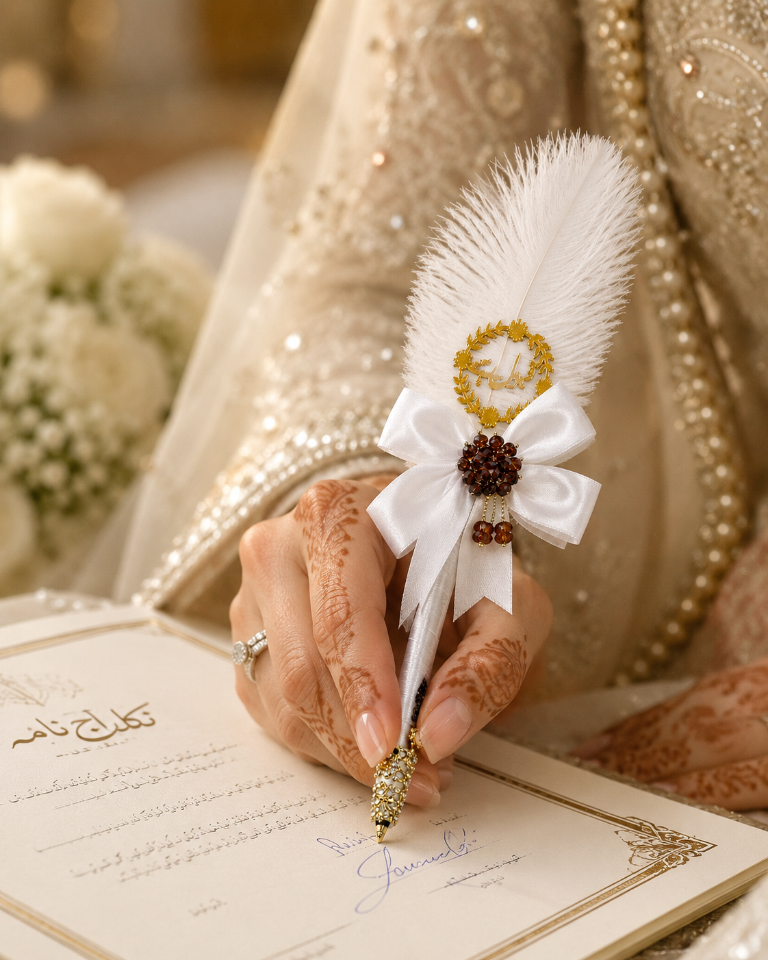 Large Luxury Handmade Nikah Signing Pen | Peacock Feather Wedding Keepsake Bridal Gift